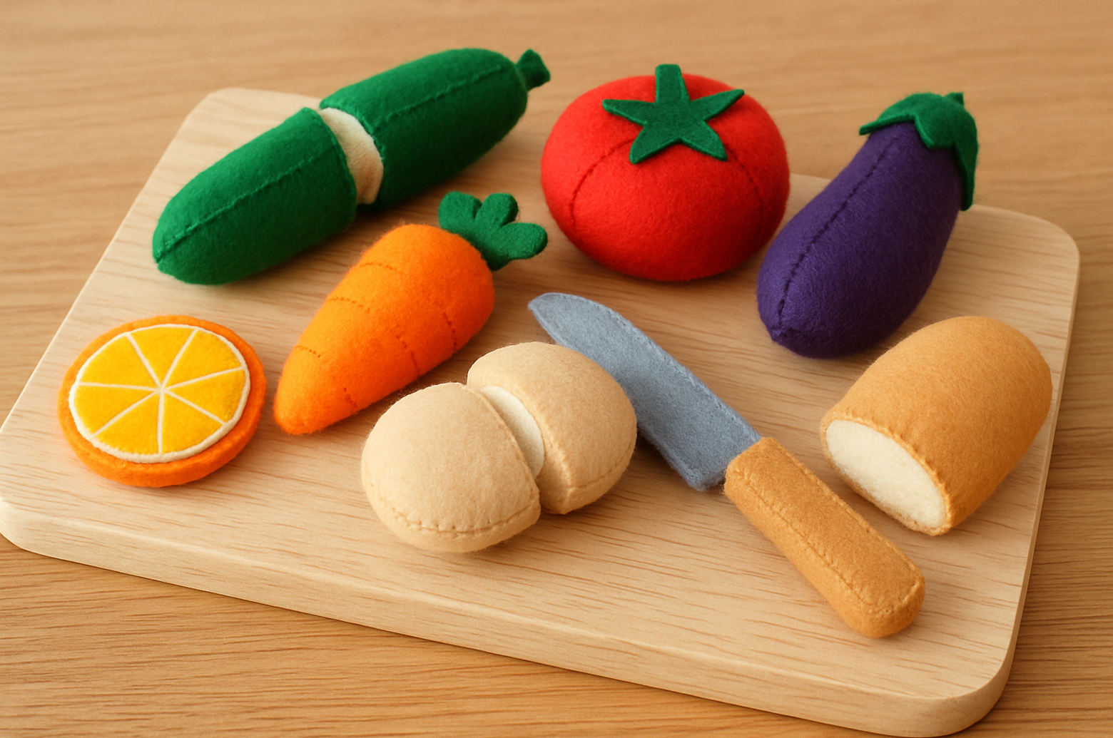 フェルトと綿で作る「おままごと食材セット」